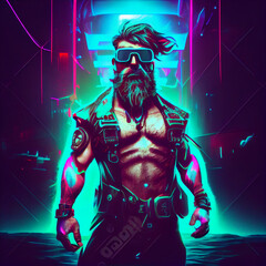 Pirate Muscle Man Cyberpunk Style. Generative Ai