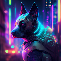 Dog Robot Modern Steel Uniform Cyberpunk Style. Generative Ai