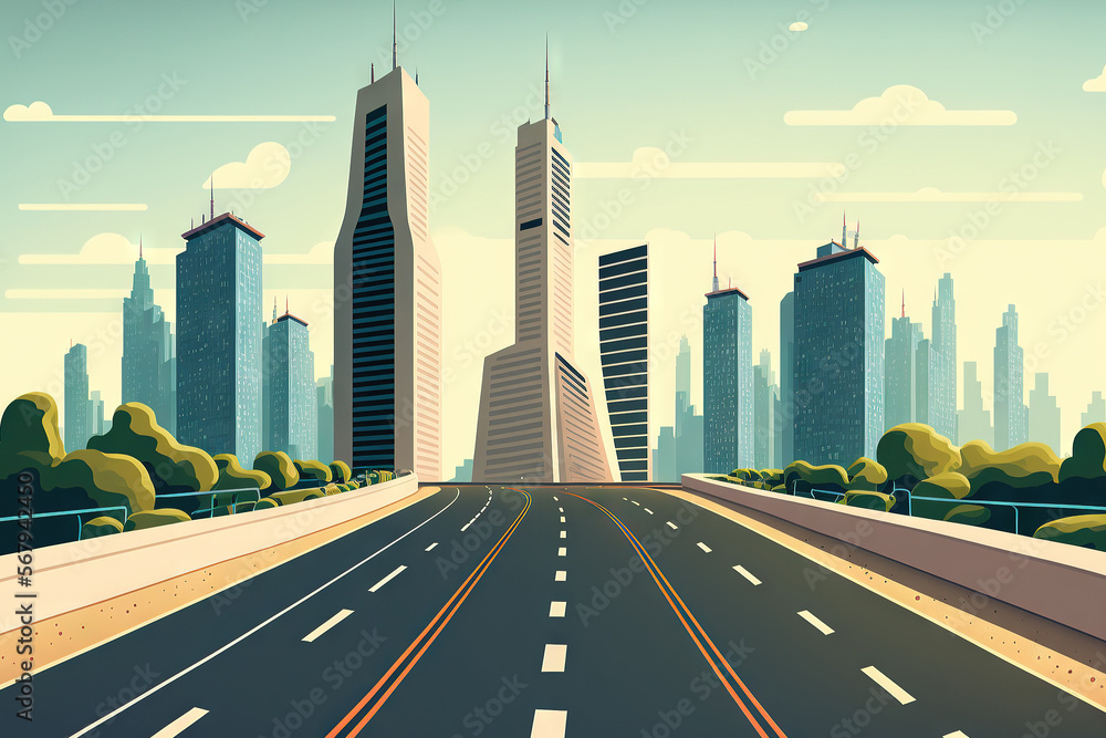 Poster hangzhou city skyline with skyscrapers and an empty asphalt road, high angle view. generative ai