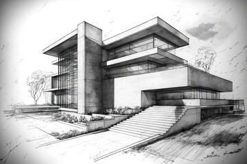 sketch of a modern home. Generative AI