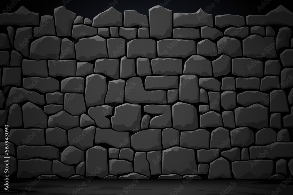 Wall mural gloomy background, dark stone texture on a black brick wall. Generative AI