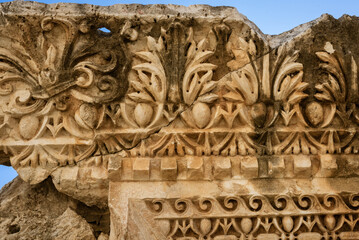 Stone ornaments in the ancient city of Myra. Demre, Antalya, Turkey.
