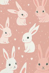 Obraz premium Baby pink rabbit pattern. Digital illustration created with Generative AI.