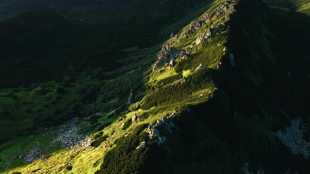Beautiful landscape of the mountains was filmed with a drone. Aerial view of Mountain Range 