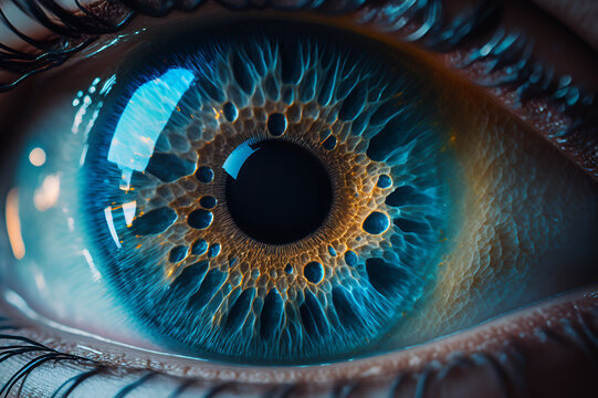 close up view of a eye.Striking AI-generated close-up of an eye, perfect for themes of vision, perception, and technology 