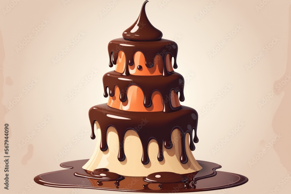 Poster isolated on a white background, a stack of chocolate bits and chocolate syrup. up close. generative 