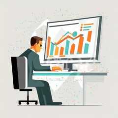 Analyst working with Business Analytics and Data Management System on computer, make a report with KPI, generative ai