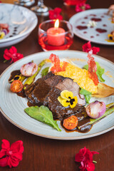Background photos of a Valentine's dinner at a restaurant table.