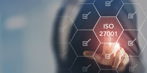 ISO 27001 concept. The international standard for information security management. Ensure the...