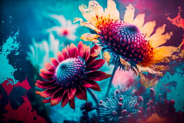 Fototapeta na wymiar Blooming flower painting, Botanical background.Generative AI