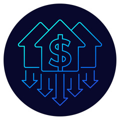 house prices decline and property value down linear icon