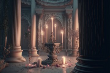 Romantic Candle Dinner At Enigmatic Temple (generative AI)