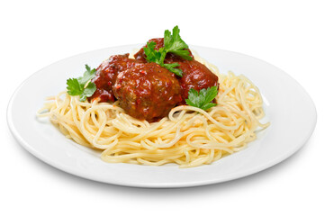 seving of spaghetti with meatballs