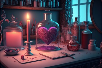 Obraz na płótnie Canvas Romantic Candle Dinner At Inside Of A Strange Laboratory (generative AI)