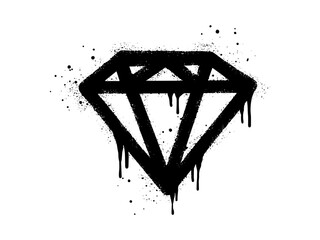 Spray painted graffiti diamond sign in black over white. Diamond drip symbol. isolated on white background. vector illustration