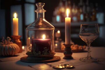 Obraz na płótnie Canvas Romantic Candle Dinner At Suspicious Laboratory (generative AI)