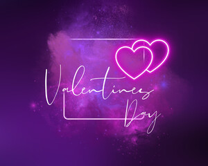 Valentines Day with 3d love effect and purple nubes. For cards, poster and social media post