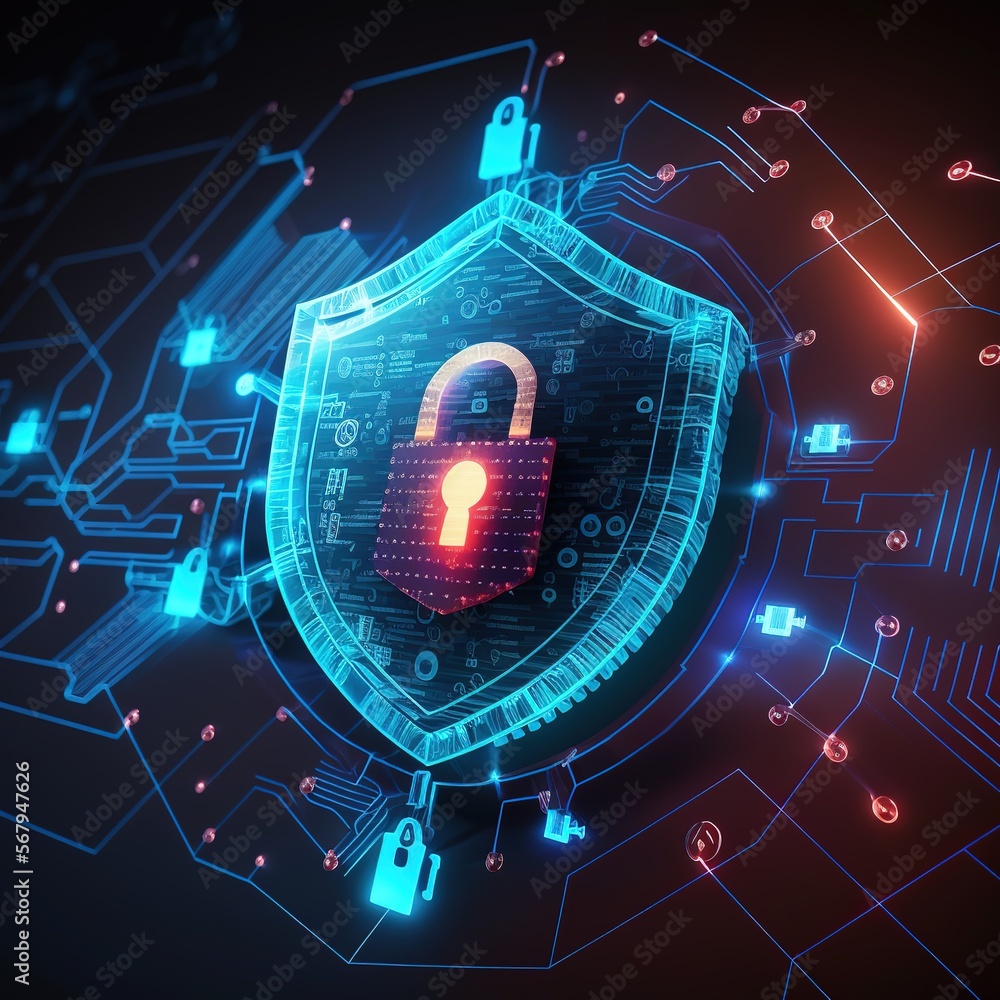 Poster cyber security.digital padlock icon,cyber security technology network and data protection technology