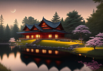 Obraz premium The cherry blossom and template under night sky