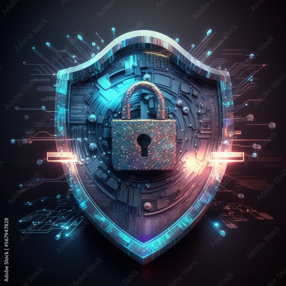 Poster cybersecurity and privacy concepts to protect data. lock icon and internet network security technolo