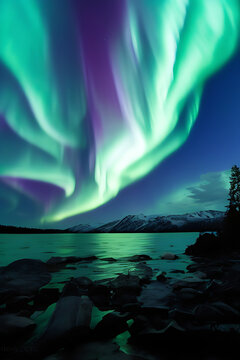 Breathtaking Night Sky Scenes of Northern Lights and Lake to Explore © qalandararts
