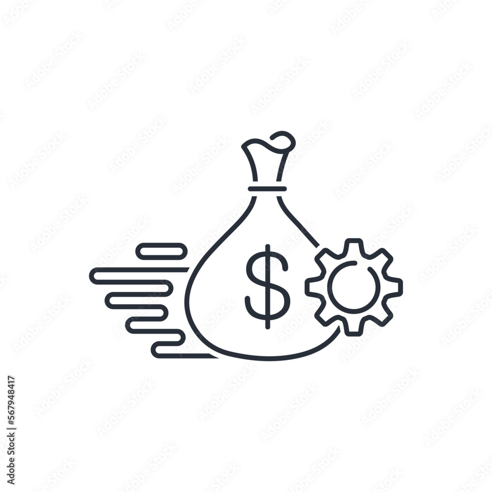 Poster money and speed. priority active financing.vector linear icon isolated on white background.