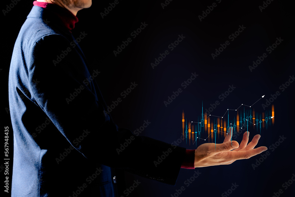 Aufkleber planning and strategy, stock market, trader or investor working . technical price graph and indicato