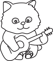 Cat playing guitar coloring page for kids  