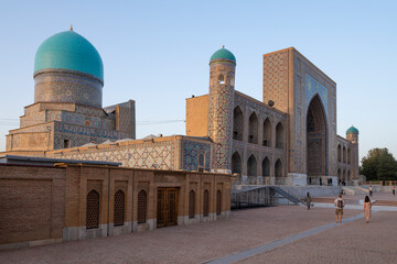 At the ancient Tilla-Kari madrasah on a September evening. Registan Square. Samarkand, Uzbekistan