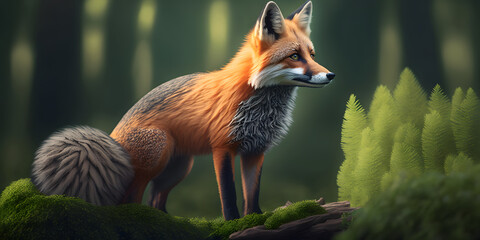 fox in nature, beautiful illustration for stories and books children's illustration, digital illustration
