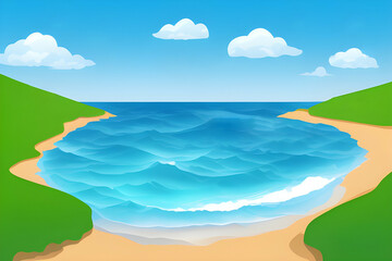 Fototapeta na wymiar illustration of view of beach and body of water. calm sea and beach background. ocean. sea landscape. Generative AI.