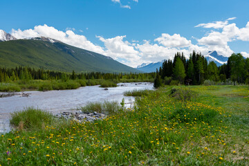 Scenic summer views in the the Canadian Rocky Mountains. Kananaskis Country Alberta Canada