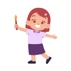 Elementary School Girl Kids holding paint