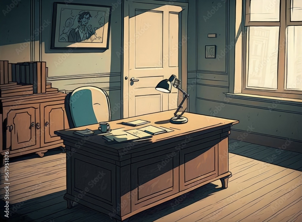 Poster desks in an empty room. generative ai