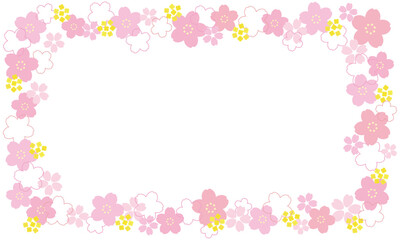Obraz na płótnie Canvas かわいい桜の花と菜の花の四角いフレーム