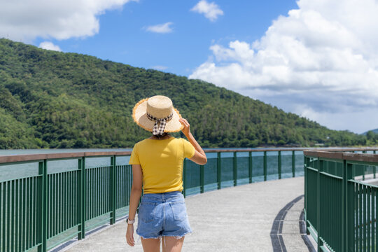 Woman Walk In The Wharf In The Lakeside