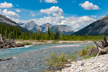 Scenic summer views in the the Canadian Rocky Mountains. Kananaskis Country Alberta Canada