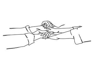 Continuous line drawing of business people teamwork.