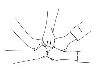 Continuous line drawing of business people teamwork.