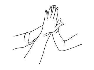 Continuous line drawing of business people teamwork.