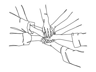 Continuous line drawing of business people teamwork.