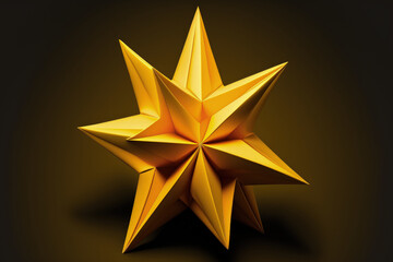 Fototapeta premium Yellow Paper Origami Star On Black Background. Generative AI
