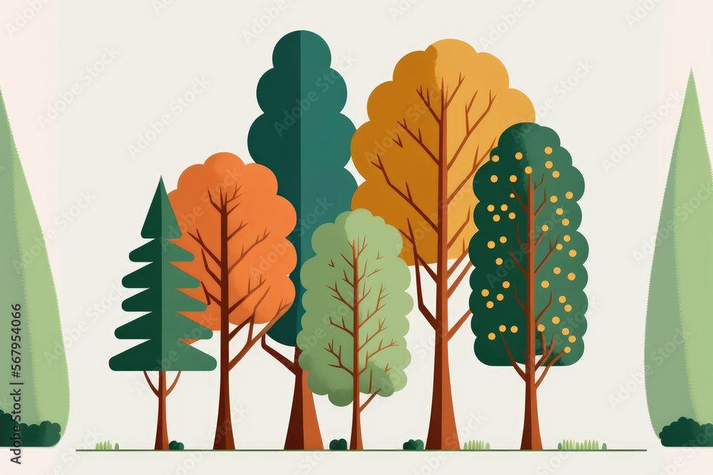 Poster group of trees on a white background. generative ai