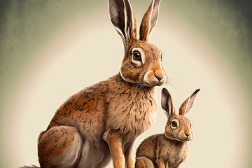 adorably painted hares as a pair by a mother and a daughter. Generative AI