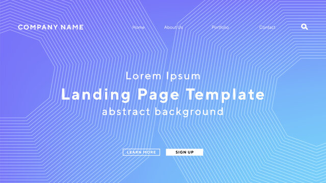 landing page with hexagon linestriped gradient white boult technology theme background for website UI template business Annual reports, flyer, poster, magazine cover,brochure template vector EPS.