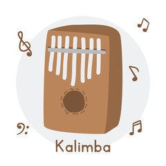 Kalimba clipart cartoon style. Simple cute wooden kalimba African musical instrument flat vector illustration. Percussion instrument kalimba hand drawn doodle style. African thumb piano vector design