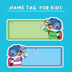 vector cartoon illustration with colorful cute bird for kid name tag,printalbe sticker