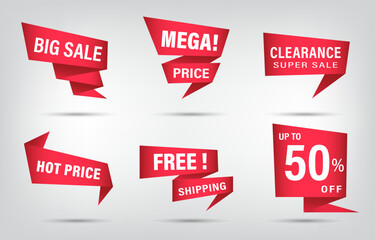Set of spacial offer tag discount collection for seller, website, advertising, web coupons, brand promotion or shopping online. Banner elements badge icons. Vector price sticker. Red tags EPS