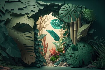 Realistic tropical jungles travelling concept. Created with Generative Ai technology