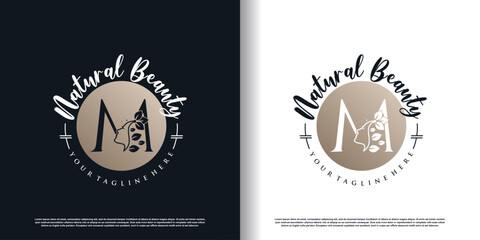 Obraz premium letter logo m with nature beauty concept design premium vector
